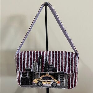 Handcrafted In India | Beaded New York Skyline/Cab Shoulder Bag